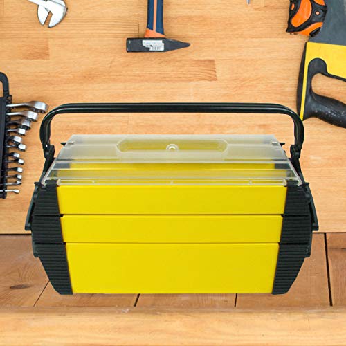 Portable Tool Box - Storage Compartments for Tools, Parts, Crafting Supplies or Tackle by Stalwart - Cantilever Toolbox, 18"L x 11.8"W x 8.25"H, Black/Yellow | Tacklebox with 3 Tiers of Trays, 5 Compartments for Tools, Parts Organizer, Crafting Supplies,