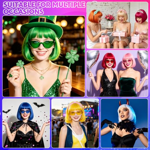 Short Bob Straight Hair Wigs with Bangs, Heat Resistant Fiber Hair, Cat Eye Glasses for Women (Purple-Red) - color: Purple-Red