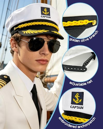 QLINLEAF Yacht Captain Hat Sailor Hat Boat Costume for Men Women Captains Halloween Costumes Dressing up Party White