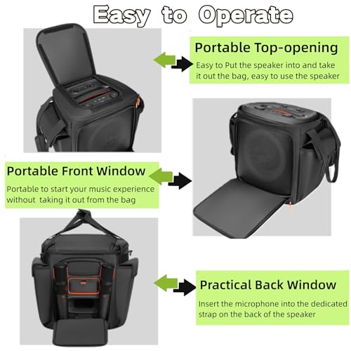 Speaker Bag Compatible with JBL Partybox Encore Essential 2/Essential, Soft Padded Carrying Case Travel Bag with Shoulder Strap & Multi-Pockets for Microphone and Accessories