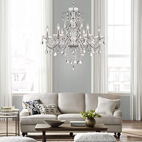 Saint Mossi 6 Light Crystal Chandelier Light Fixture Modern Chandelier Pendant Lighting, Chrome Pendant Raindrop Chandelier for Dining Room,Bedroom,Living Room,H23 x D24 - color: Chrome