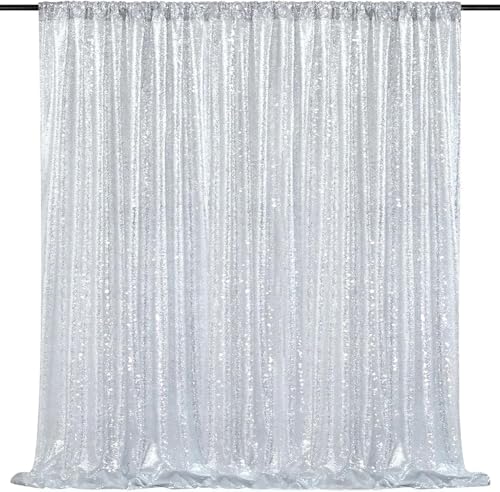 Silver Sequin Backdrop Curtain Drapes 8ftx8ft Glitter Fabric Photo Backdrop | Twilight Sparkle Photo Backdrop Curtain for Wedding/Baby Shower/Pincess Happy Birthday /Graduations/New Years/Theme Party - color: Silver, size: 8ftx8ft