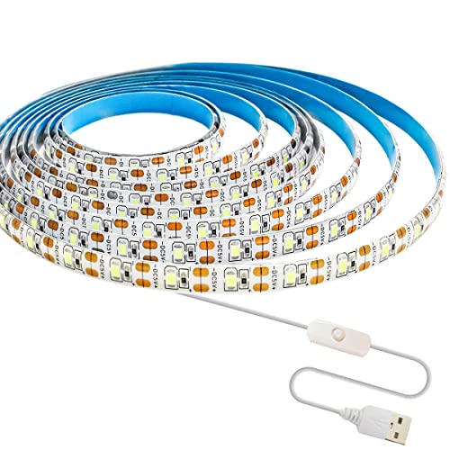 5V USB LED Strip Lights, White 6000K 9.84ft SMD 2835 IP65 Waterproof 180 LEDs Plug and Play Rope Light Strips with Switch for Bedroom, Kitchen Decoration - color: 5V USB White