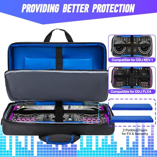 DJ Bag for DDJ-FLX4/DDJ 400/DDJ REV1, Padded DJ Controller Crossbody Bag with 4 Pockets, for 15.6 Inch Laptop, Cables, DJ Mixer Case with Adjustable Shoulder Strap for DJ Equipment - color: Grey