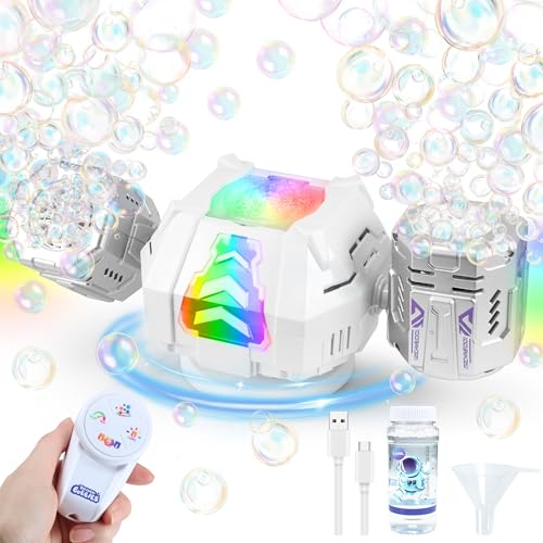Bubble Machine for Kids Toddlers Parties Wedding with Remote, RGB Lights - color: Silver-purple