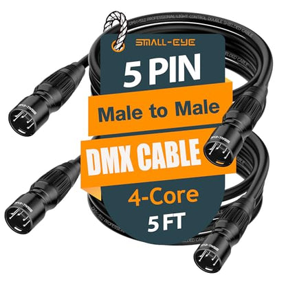 SMALL-EYE 5 Pin DMX Male to Male Cables 5 ft 2-Pack, DMX512 Jumper | True DMX512 Signal, 116Ω Optimized Impedance, Signal Routing, Professional Lighting Systems - size: 5 feet -2 Packs