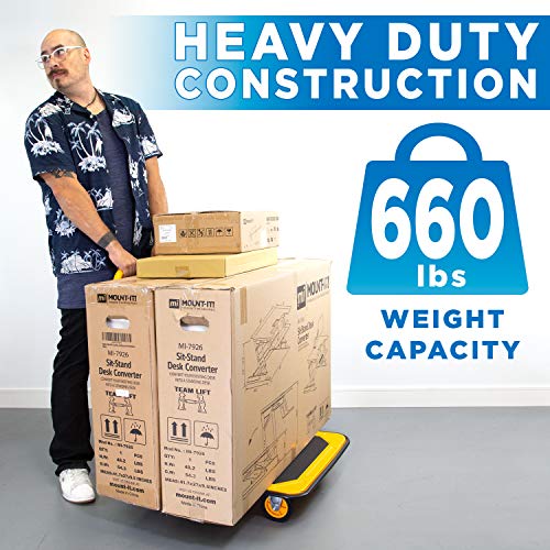 Mount-It! Heavy Duty Folding Hand Truck Dolly Platform Truck, 660 lb Flatbed Cart with Wheels, Foldable Platform Cart with 360° Swivel Casters, Push Cart for Moving Boxes & Furniture (MI-921) - size: 660 Lbs Fixed