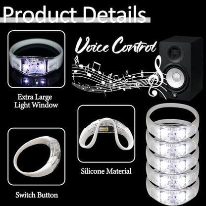 24 Pcs LED Glow Bracelets Sound Activated Bracelet Glow Bracelets with Flashing LED Strobe for Wedding,Carnival,Concerts , Night Events, Rave, Game Prizes, Birthday Party Favor (white) - color: White