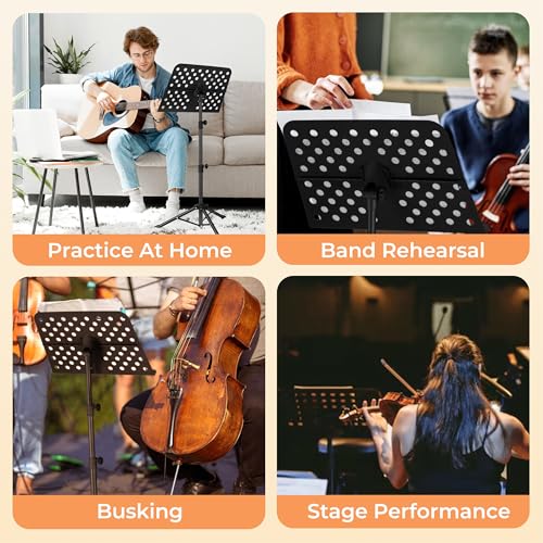 Vangoa Sheet Music Stand, Professional Portable Music Stand for Sheet Music with Violin Hanger, Folding Sheet Music Folder Music Instrument Stand with Carrying Bag, MD-3 - size: Music Stand + Violin Hanger