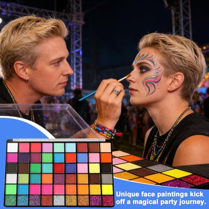 Face Painting Kit , 54 Color Professional Face Painting Kits for kids with 10 Brushes and Stencils, Kids Face Painting Kit Non Toxic Washable Face Paint Makeup Kit for Kids