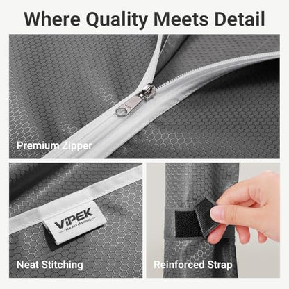 VIPEK R4C Rolling Clothes Rack with Cover, Portable Garment Rack on Wheels | Grey Zippered Polyester Cover, 360° Movable Wheels, Heavy Duty Clothing Rack with 6 Metal Wire Shelves, Max Load 620 lbs - color: Black Rack with Grey Cover, style: R4C