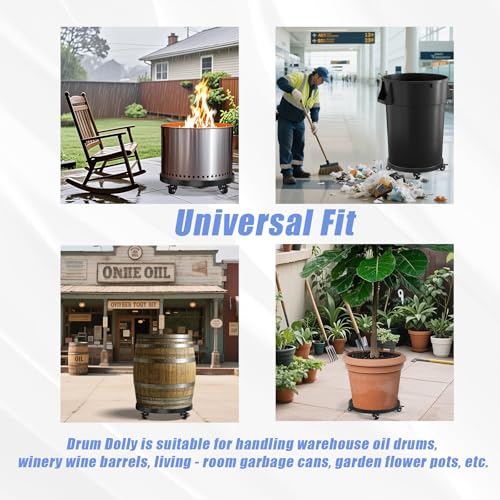 55 Gallon Drum Dolly Heavy-Duty All-Steel Barrel Cart with Cross Braces, 4 Swivel Caster Wheels, 2000 lbs Capacity Non-Tipping Hand Truck for Warehouse Drum Handling & Transport - size: 24.5"L x 24.5"W x 4.5"H