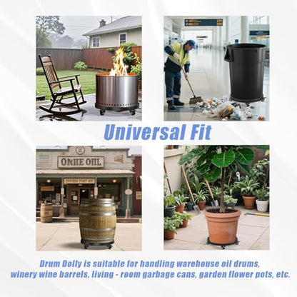 55 Gallon Drum Dolly Heavy-Duty All-Steel Barrel Cart with Cross Braces, 4 Swivel Caster Wheels, 2000 lbs Capacity Non-Tipping Hand Truck for Warehouse Drum Handling & Transport - size: 24.5"L x 24.5"W x 4.5"H