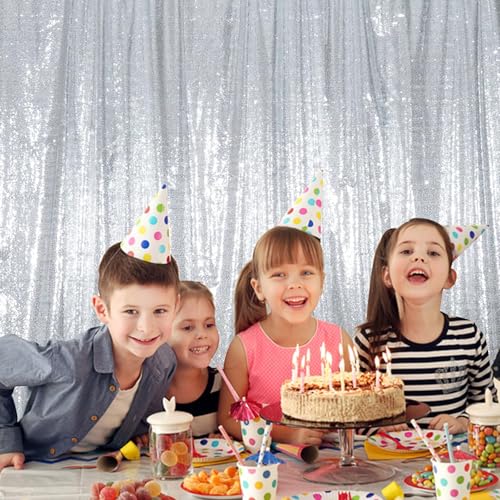 Juya Delight Sequin Backdrop Curtain Non-Transparent Sequin Photography Background Backdrop Curtain for Birthday Party Wedding Festival Ceremony 6FTx8FT Silver - color: Silvery, size: 6ft x 8ft