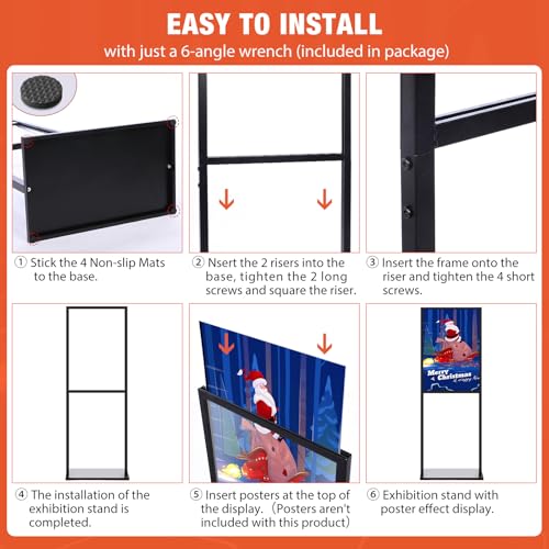 Blulu 6 Pcs Sign Stand Holder, 19.6"x 27.5" Double Sided Metal Wedding Sign Stand, Heavy Duty Floor Standing Poster Holder, Outdoor Banner Stands with Non Slip Mat for Board and Foam Display (Black) - color: Black
