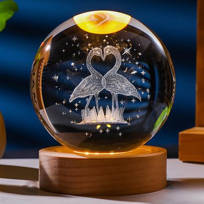 3D Flamingo Gifts for Women - Crystal Ball 60mm Flamingo Figurine Decor Glass Animals Stuff for Room Birthday Keepsake Paperweight - style: Flamingo