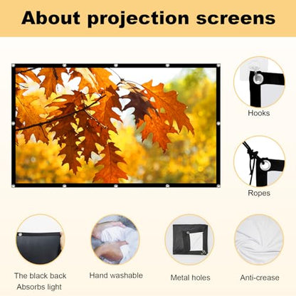 Foldable 120-inch Projector Screen,XINLEMY 4k 16:9 Anti-Crease Portable Washable Projector Backing Black Absorbs Light Movies Screens for Home Theater Backyard Indoor and Outdoor Camping