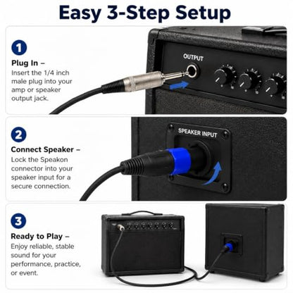 Speakon to 1/4 Speaker Cable 2-Pack 3.3ft, 12AWG OFC Heavy Duty 20A NL4FX Twist Lock, for QSC Crown Yamaha JBL PA System, DJ Stage Monitor Subwoofer Live Sound