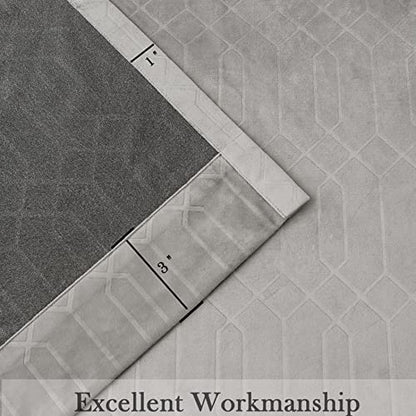 Central Park Gray Velvet Blackout Window Curtain Panels 60%-70% Room Darkening Rod Pocket Back Tab Geometric Embossed Trellis Themal Weave Energy Efficient Bedroom Drapes (52" Wx63 L, 2 Panels) - color: Grey, size: 52"W x 63"L (Pack of 2)