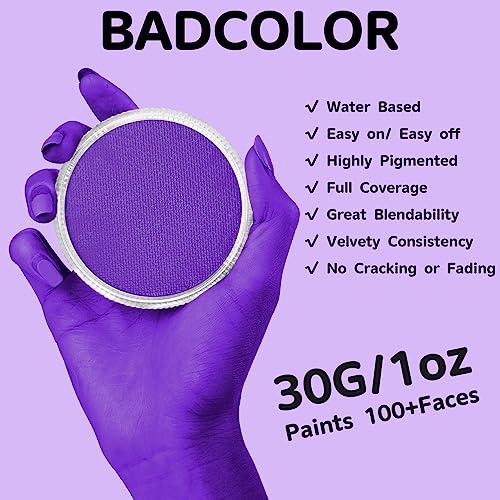 Light Purple Face Body Paint (30gm), Water Activated Face Paint Kit Safe for Kids & Adults, Safe Face Painting for Halloween Widowmaker Mermaid Ursula Cosplay Costume SFX Makeup - color: Light Purple