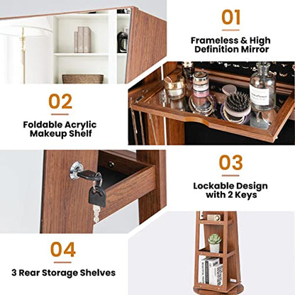 LOKO 360° Swivel Jewelry Cabinet, Lockable Jewelry Organizer (Brown) - color: Brown