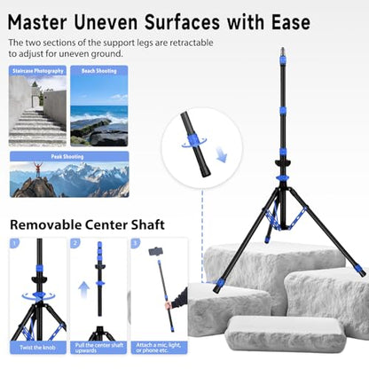 Light Stand Photography, 6.5ft/200cm Removable Center Column Tripod Stand | 2-in-1 Portable Aluminum Tripod Light Stand with Storage Bag & Sandbag, for Video Lighting, Flash, Strobe, Softbox - color: Sapphire Blue