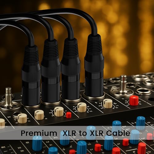 XLR Microphone Cable 50FT 4 Pack, Gold-Plated 3 Pin XLR Male to Female Balanced Mic Audio Cord, AL & OFC Dual Shielded Patch Cable for Speaker, Podcast, Mixer, Amplifier, Recording - size: 50FT