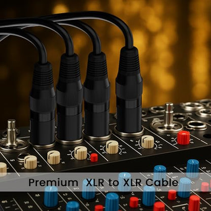 XLR Microphone Cable 50FT 4 Pack, Gold-Plated 3 Pin XLR Male to Female Balanced Mic Audio Cord, AL & OFC Dual Shielded Patch Cable for Speaker, Podcast, Mixer, Amplifier, Recording - size: 50FT