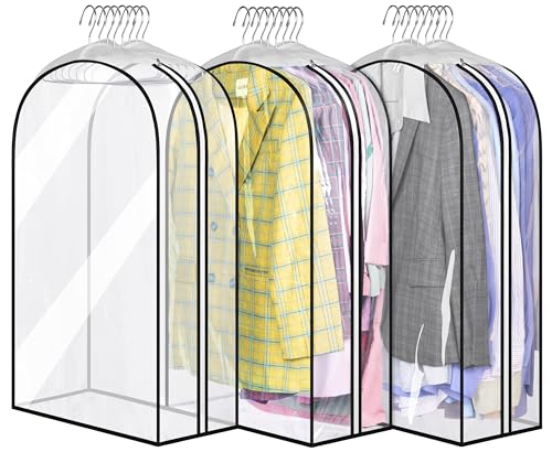 MISSLO 32" All Clear Garment Bags for Hanging Clothes 10" Gusseted Suit Bags for Closet Storage Suit Cover Hanging Clothes Storage for Shirts, Coats, 3 Packs - color: Clear, size: 32 inch