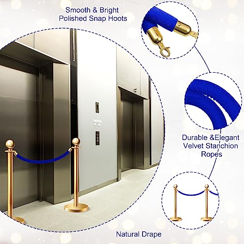6 Pieces Velvet Stanchion Rope Bulk 4 Feet Party Crowd Control Barrier Safety Velvet Rope with Gold Hook for Movie Theater Opening, Hotel, Carpet, Not Include Stanchion Post(Navy Blue) - color: Navy Blue