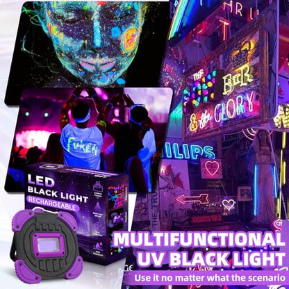 Rechargeable LED Black Light, Cordless 395nm Battery Powered Black Lights, Body Painting, Fishing, Halloween Party, Neon Glow Party, Fluorescent Poster, Christmas, 1 Pack