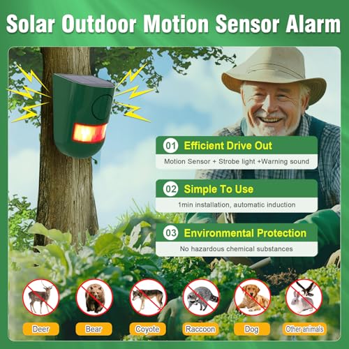ChunHee Solar Outdoor Motion Sensor Alarm 120dB Sound 4 Mode IP65Waterproof | Loud Sound Strobe Light Security Siren Alarm Easy Set up Alarm for Home,Garden,Yard,Barn,Chicken Coop 2PC - color: GREEN-2pac