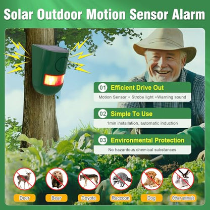 ChunHee Solar Outdoor Motion Sensor Alarm 120dB Sound 4 Mode IP65Waterproof | Loud Sound Strobe Light Security Siren Alarm Easy Set up Alarm for Home,Garden,Yard,Barn,Chicken Coop 2PC - color: GREEN-2pac