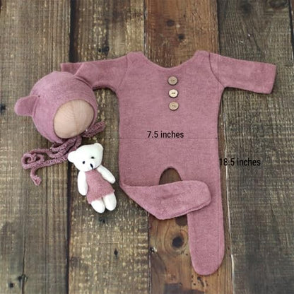 Zeroest Newborn Photography Bear Outfit Baby Photoshoot Props - color: Dusty Pink