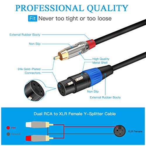 JOLGOO Unbalanced XLR Female to Dual RCA Y Splitter Breakout Cable, 1 XLR Female to 2 RCA Male Y Breakout Cable Adapter Cord, 6.6 Feet - size: 6.6 Feet, style: XLR Female to Dual RCA Male