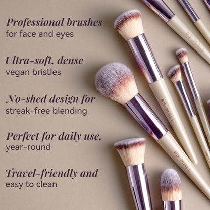 BS-MALL Makeup Brush Set 18 Pcs Professional Foundation Powder Concealers Eyeshadow Blush Synthetic Makeup Brushes with Labeled instruction Black Case Upgraded Version - color: A-Champagne