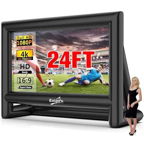 Estgora 24FT Inflatable Movie Screen, Inflatable Projector Screen for Outside, Blow Up Projector Screen with Air Blower,Front & Rear Projection Screens for Outdoor Movie Night Backyard Pool Party Fun - size: 24FT