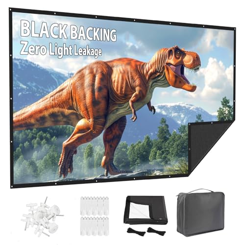 120 Inch Projector Screen with Black Backing & Portable Carry Bag | 120-inch Opaque projector screen with black backing, reduces light leak, and portable carry bag design for indoor & outdoor