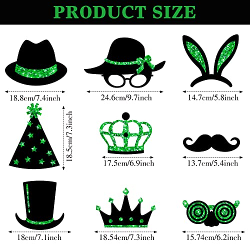 Zonon 24 Pcs Photo Booth Props Set Black Gold Birthday,Green and Black | Props on Sticks for Wedding, Reunion, Prom, Includes Mustache, Hats, Glasses, Ties, Lips, Crowns, Fun Party Accessories - color: Green and Black