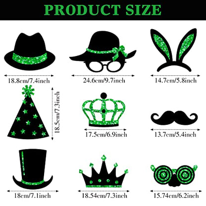 Zonon 24 Pcs Photo Booth Props Set Black Gold Birthday,Green and Black | Props on Sticks for Wedding, Reunion, Prom, Includes Mustache, Hats, Glasses, Ties, Lips, Crowns, Fun Party Accessories - color: Green and Black