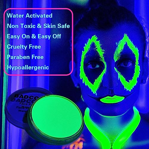Neon Green UV Face Body Paint(30g/1oz), Water Based Blacklight Reactive Fluorescent Safe Non-Toxic Face Body Painting Makeup Kit for Music Festivals, Nights Out, Halloween, and Party - color: Neon Green