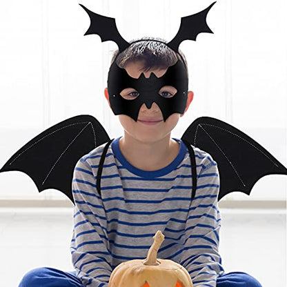 3 Pcs Halloween Bat Costume Kids Set Black Headband Mask Wings | Halloween Bat Accessories for Kids Adults, Cosplay Costume Ball, Bat Mask Wings for Boys Girls, Devil Dress up Outfit Gift