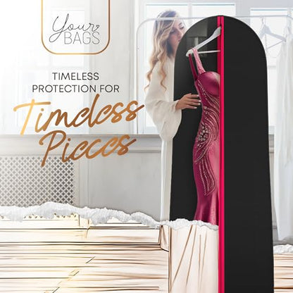 Your Bags Women’s Dress and Gown Garment Bag -72”x24” and 10” Tapered Gusset Prom Bags (Pink & Black Dress Print) - color: Pink & Black Dress Print