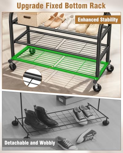EAGMAK Rolling Clothes Rack Heavy Duty Clothing Racks with 3 Shelves, Black - color: Black, style: 3 Shelves
