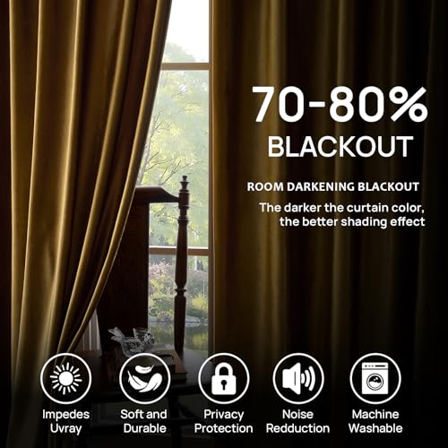 Gold Velvet Pinch Pleated Curtains: Luxury Living Room 108 Inches Long 2 Panels Set Darkening Thermal Insulated Drapes with Hooks- Elegant Soundproof Noise Reducing Back Tab Window Curtain for Bedroom - color: Pinch Pleated | Gold, size: 40"W x 108"L (Pac