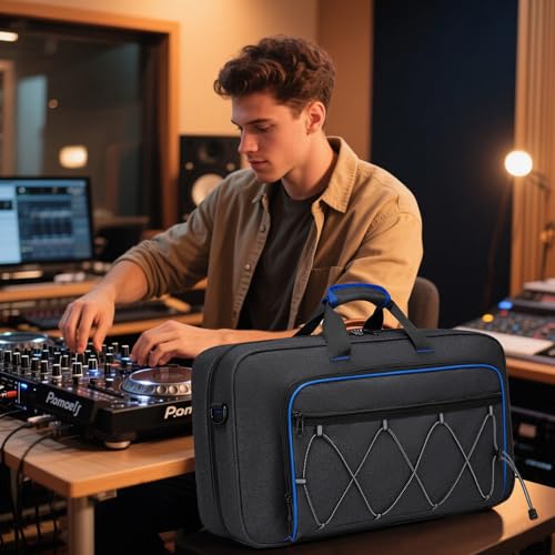 DJ Bag for DDJ-FLX4/DDJ 400/DDJ REV1, Padded DJ Controller Crossbody Bag with 4 Pockets, for 15.6 Inch Laptop, Cables, DJ Mixer Case with Adjustable Shoulder Strap for DJ Equipment - color: Grey