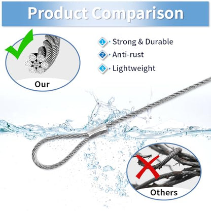 Safety Cable Lock, Stainless Steel Cable with Loops,Flexible Security Steel Cable Wire Lock and Chain for Luggage Hanging Light Plant Pictures (20"(2 Pack)) - color: 20"(2 Pack)