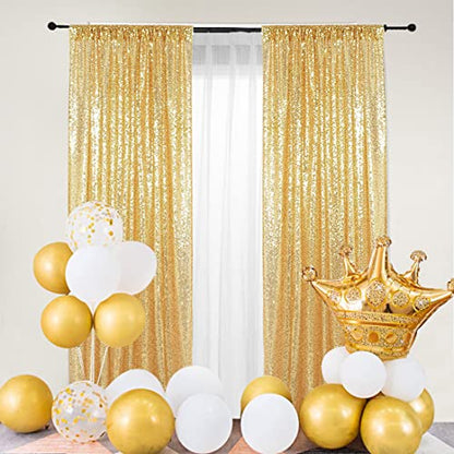 PartyDelight Gold Sequin Backdrop Curtains 2x8ft 2 Panels - color: Gold, size: 24"W x 96"L (Pack of 2)
