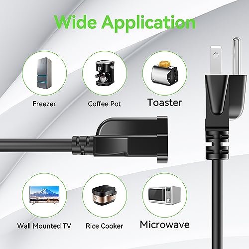 Power Extension Cord 7FT/84Inch, 3 Prong Grounded Electric Extension Cable Outlet Saver, Single Outlet, Heavy Duty, Waterproof, Flexible, 16AWG, SJTW, 13A 125V, Outdoor and Indoor Power Wire(Black) - size: 7 FT