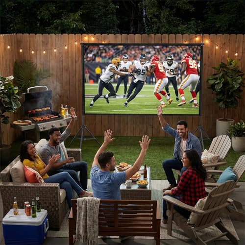 Wootfairy 120inch Projector Screen with Stand Portable Indoor Outdoor Use | Foldable Anti-Crease 16:9 4K HD Front Rear Washable Projection Movie Screen with Carry Bag for Home Theater Backyard Camping - size: 120 inch-25mm